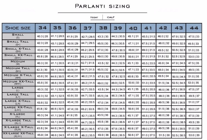 Sizing Chart for Parlanti Denver Essential Dress Boot 