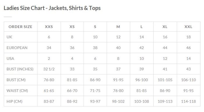 Sizing Chart for Horseware Air MK2 Competition Jacket