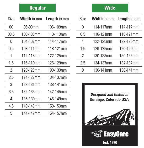 Sizing Chart for Easyboot Glove Soft