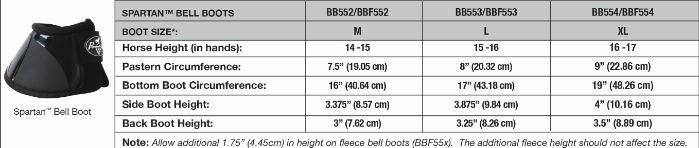 Bell Boot Size Chart