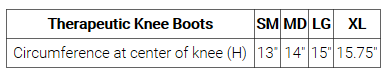 Sizing Chart for Back on Track Therapeutic Knee Boots