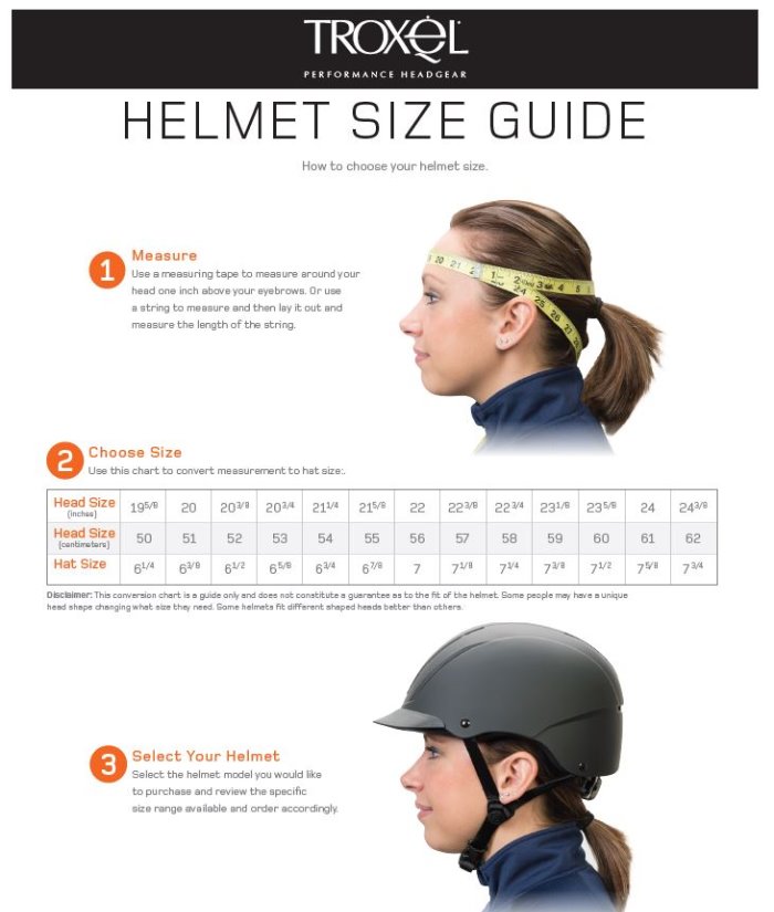 Sizing Chart for Troxel Dakota Helmet
