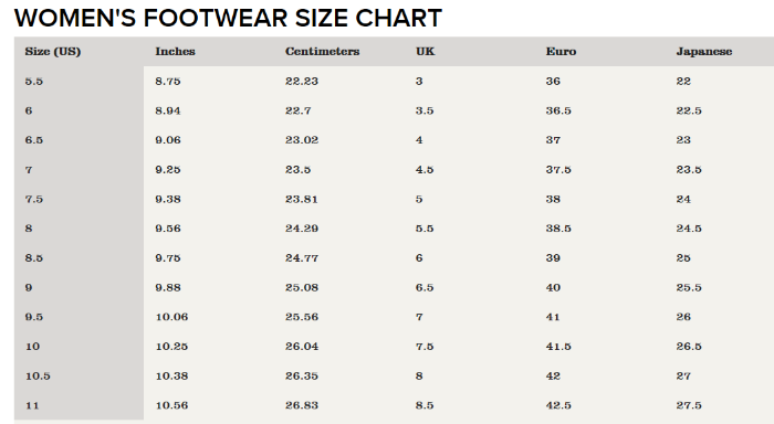 Sizing Chart for Ariat Women's Round Up Wide Square Toe