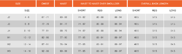 Sizing Chart for Charles Owen Airowear Flexion Vest