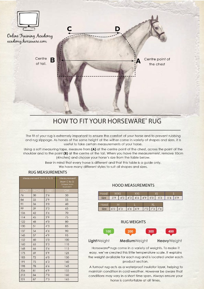 Sizing Chart for Amigo&reg; Bug Rug Fly Sheet