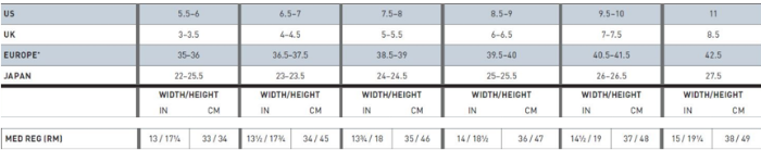 Sizing Chart for Ariat Langdale H20 Boot