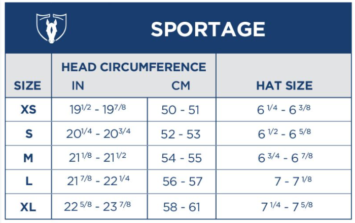 Sizing Chart for Tipperary Sportage Helmet