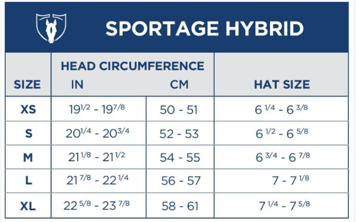 Sizing Chart for Tipperary Sportage Hybrid Helmet