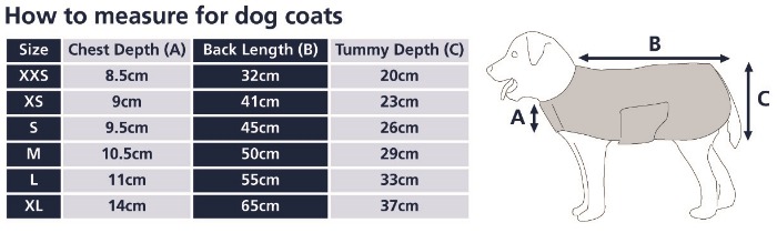 Sizing Chart for Digby & Fox Softshell Dog Coat - Clearance!