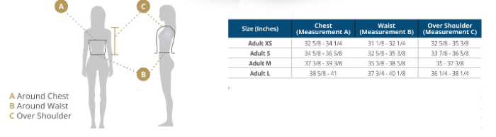 Sizing Chart for Ovation Comfortflex Body Protector