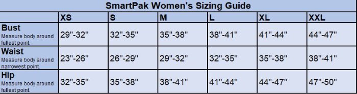 Sizing Chart for Piper SmartCore&trade; AirFlow Long Sleeve Sun Shirt - Clearance!