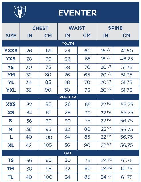 Sizing Chart for Tipperary Eventer Vest