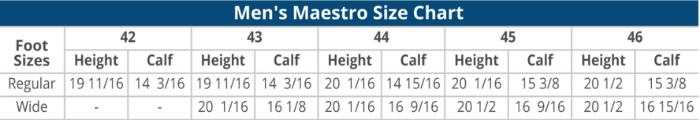 Sizing Chart for Ovation&reg; Men's Maestro Field Boot