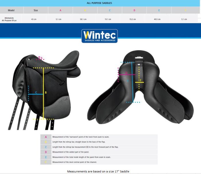 Sizing Chart for Wintec 250 All Purpose Saddle