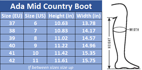 Sizing Chart for Ada Mid Country Leather Boot by SmartPak - Clearance!