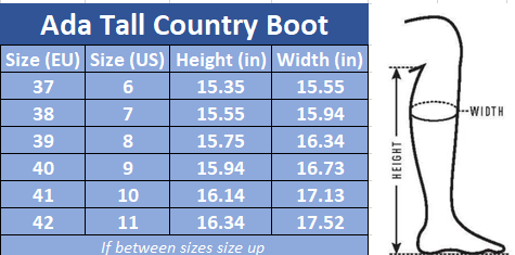 Sizing Chart for Ada Tall Country Leather Boot by SmartPak