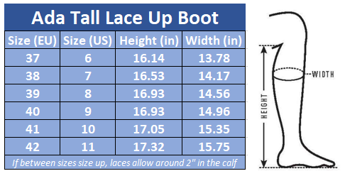 Sizing Chart for Ada Tall Lace Up Boot by SmartPak