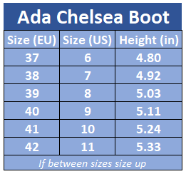 Sizing Chart for Ada Chelsea Boot by SmartPak