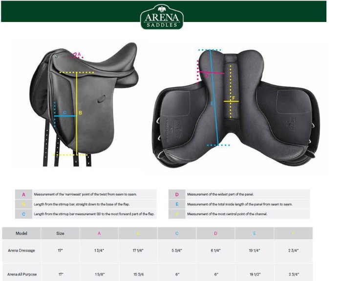 Sizing Chart for Arena All Purpose Saddle