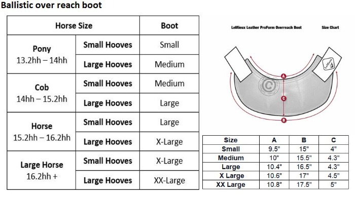 Sizing Chart for LeMieux Ballistic Pro-Form Over-Reach Boots