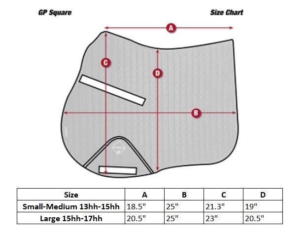 Sizing Chart for LeMieux ProSport Cotton GP Square Saddle Pad