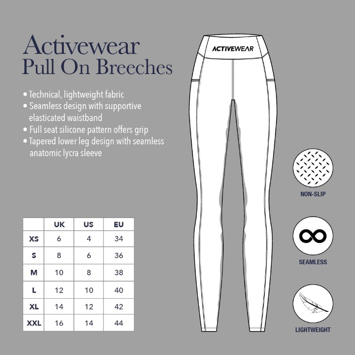 Sizing Chart for LeMieux Winter Seamless Full Seat Pull On Breeches - Clearance!
