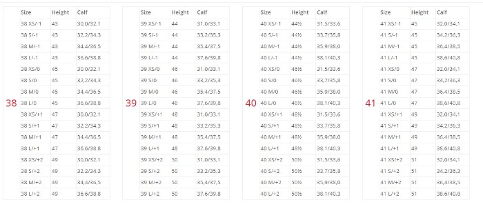 Sizing Chart for EGO7 Orion Field Boots