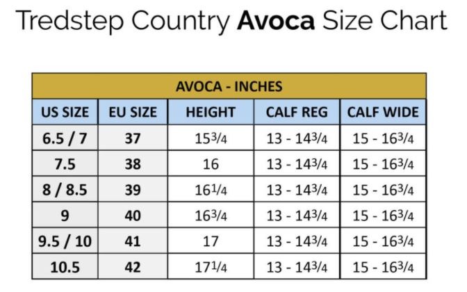 Sizing Chart for Tredstep Avoca II Leather Boot