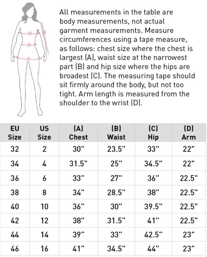 Sizing Chart for Horze Blaire Long Sleeve Show Shirt