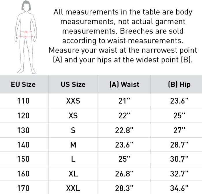 Sizing Chart for Horze Kids Active Winter Knee Patch Tights