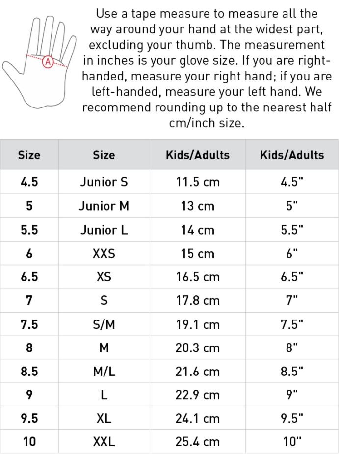 Sizing Chart for B Vertigo Women's Thermo Riding Gloves