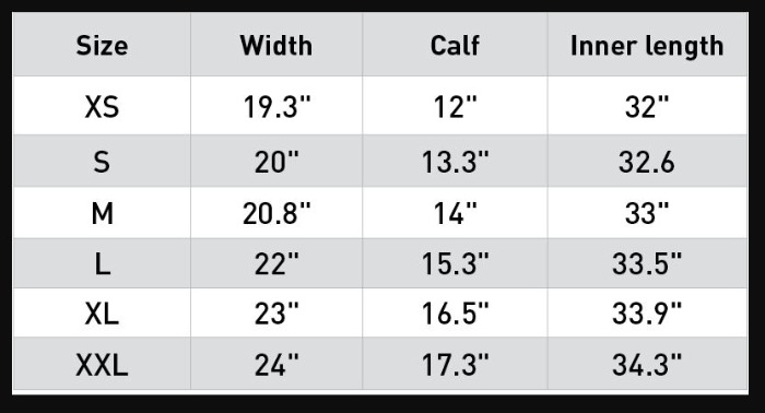 Sizing Chart for Horze Blake Leather Full Chaps