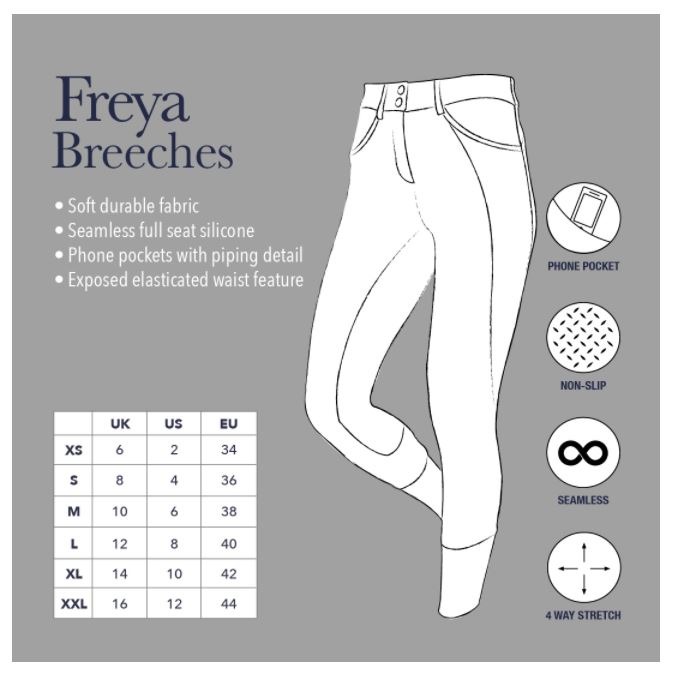 Sizing Chart for LeMieux Freya Luxe Full Seat Silicone Grip Breeches