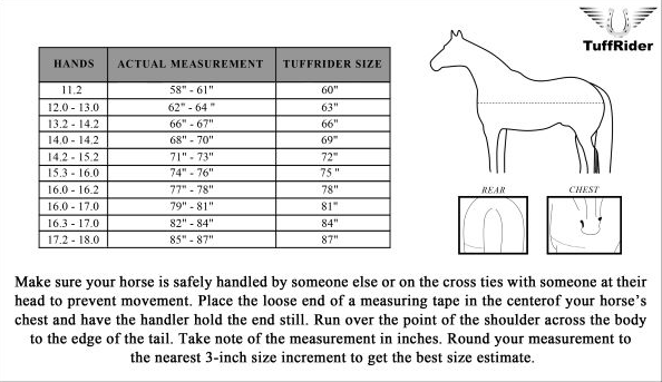 Sizing Chart for TuffRider 600D Comfy Turnout Sheet