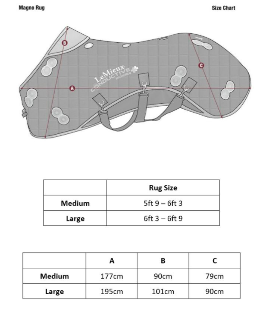 Sizing Chart for LeMieux Conductive MagnoTherapy Rug