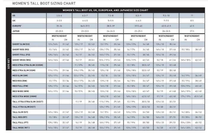 Sizing Chart for Ariat Women's Nitro Max Tall Dress Boot