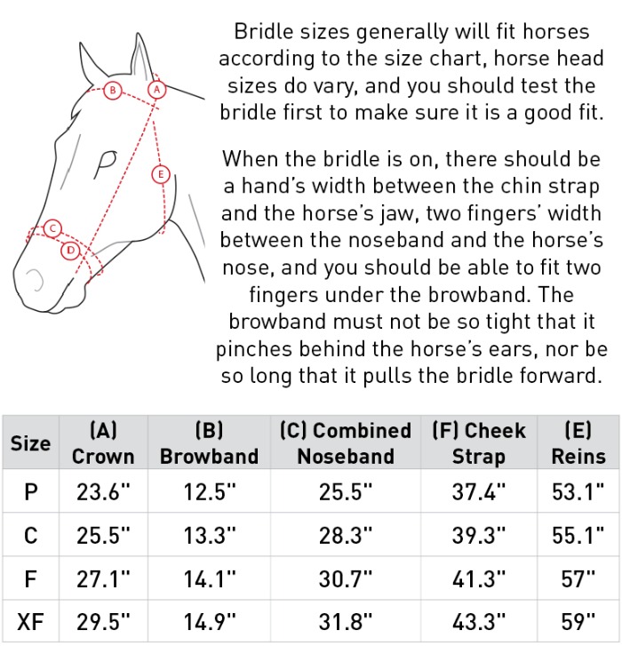 Sizing Chart for Horze Bergen Leather Remont Bridle