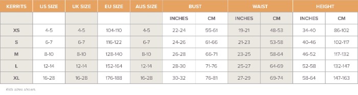 Sizing Chart for Kerrits Kids Always Cool Ice Fil Long Sleeve