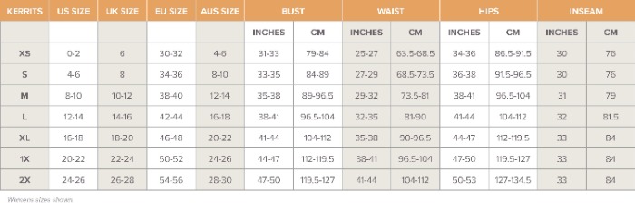 Sizing Chart for Kerrits 3 - Season Tailored Breeches - Full Seat - Clearance!