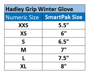 Sizing Chart for Hadley Grip Winter Glove