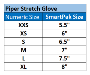 Sizing Chart for Piper Stretch Glove 