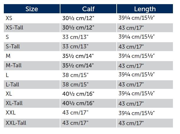 Sizing Chart for Synthetic Half Chap 