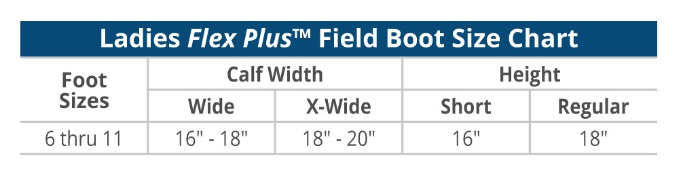 Sizing Chart for Ovation Flex Plus Field Boot