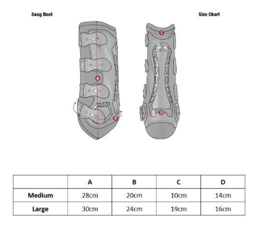 Sizing Chart for LeMieux Ultramesh Snug Boots