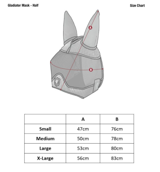 Sizing Chart for LeMieux Gladiator Fly Mask - Half Mask