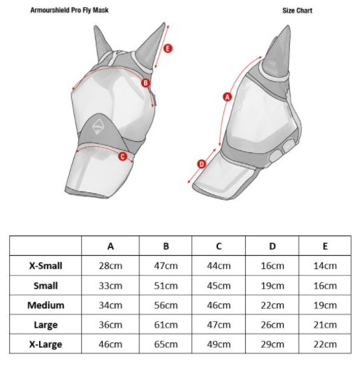 Sizing Chart for LeMieux Armour Shield Pro Fly Mask - Full Mask