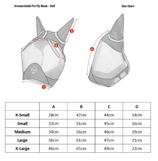 Sizing Chart for LeMieux Armour Shield Pro Fly Mask - Half Mask
