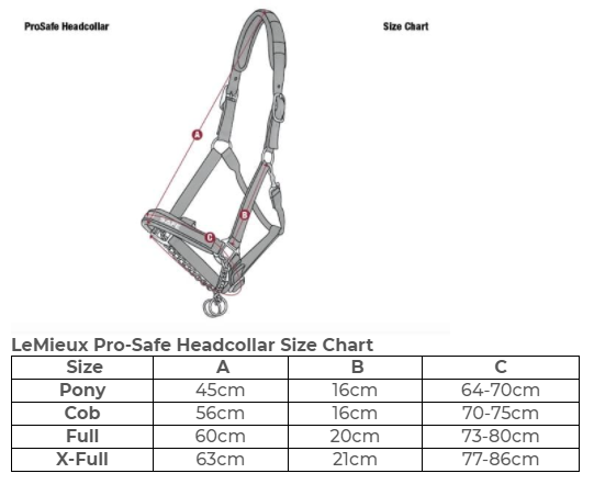Sizing Chart for LeMieux ProSafe Halter