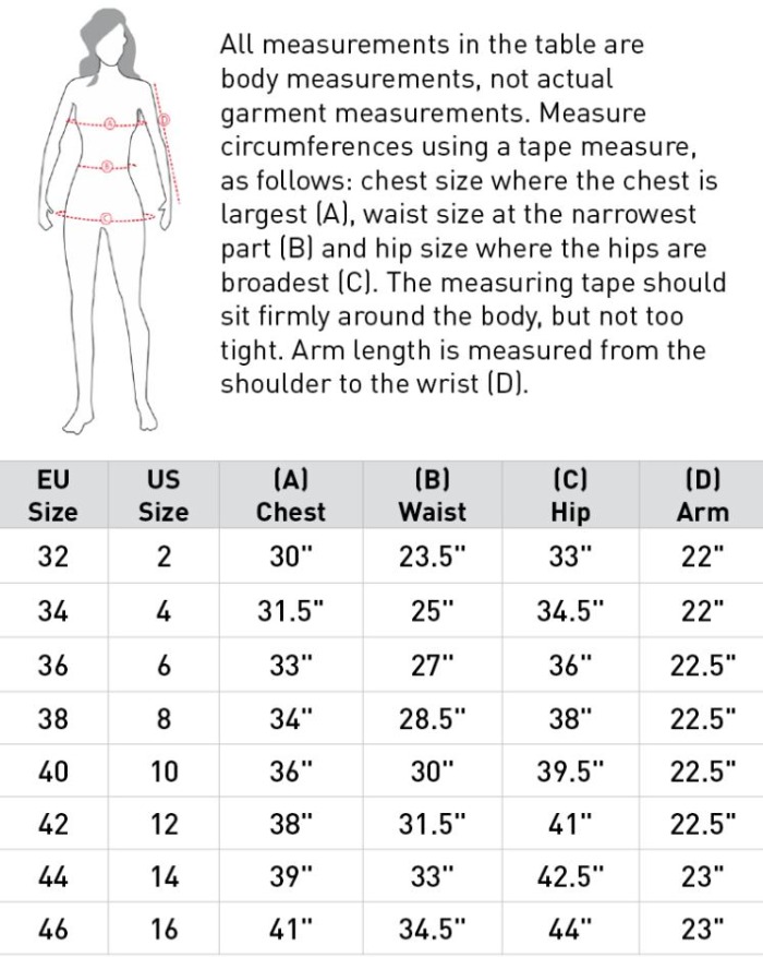 Sizing Chart for Horze Womens Yvonne Show Jacket