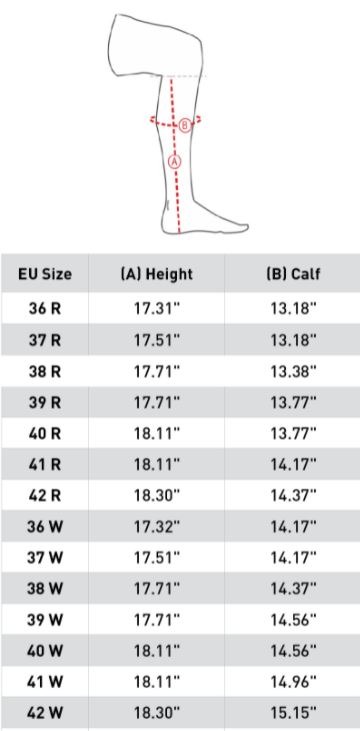 Sizing Chart for Horze Rover Dressage Tall Boots